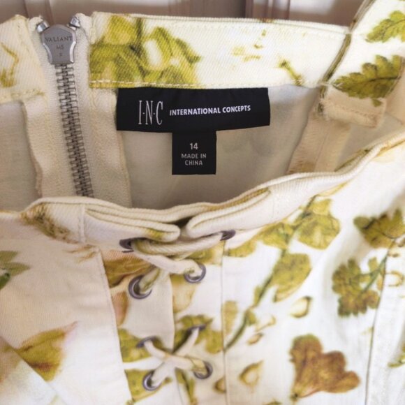 INC International Concepts Denim Column Dress w/Pockets Pale Yellow Floral Sz 14 - Picture 9 of 12